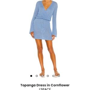 L*Space Blue Bell Sleeve V-Neck Sweater Dress